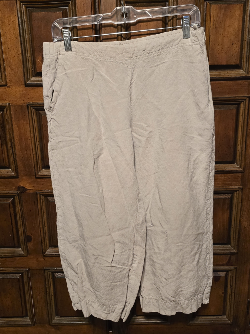 J. Jill Women’s Beige Linen Rayon Cropped Pants Flat Front Zip Petites PM